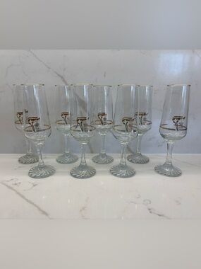 8 Vintage 1988 Calgary Winter Olympics 22K Gold rim Champagne Flutes Canada
